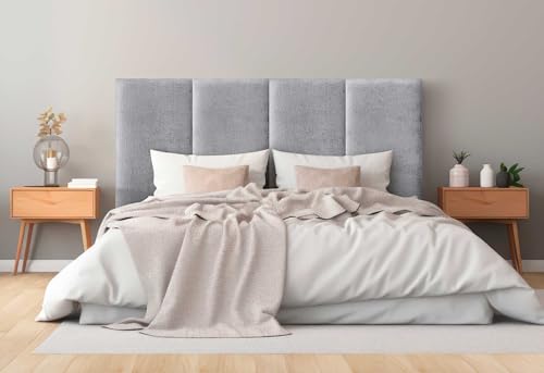 DHOME Gepolstertes Kopfteil aus Glatter Öko Wolle Fleckenabweisend mit Vertikalem Modularem Design und Selbstklebung Kopfstütze für Bett und Schlafzimmer Gepolstert (Hellgrau, 110cm, Höhe 135cm, x3) von DHOME
