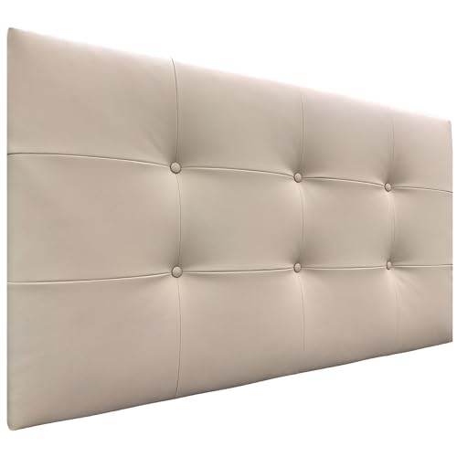 DHOME Kopfteil, gepolstertes Bett Kopfteil 8cm dick. Gepolstertes Kopfteil ACUALINE Stoff und Kunstleder. Bett-Kopfteile (Kuntsleder Beige, 90cm (Betten 80/90)) von DHOME