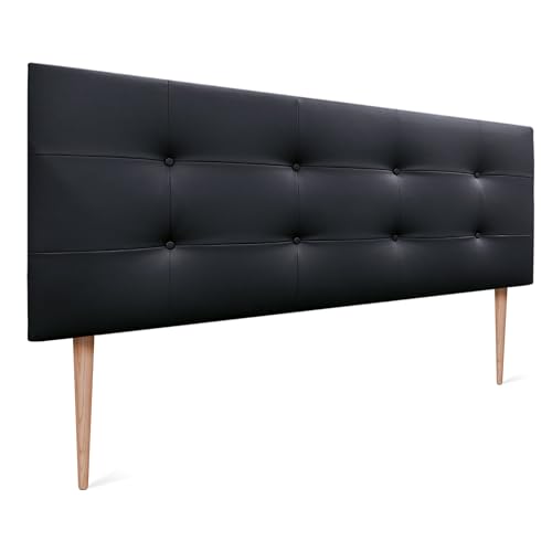 DHOME Kopfteil, gepolstertes Bett Kopfteil 8cm dick. Gepolstertes Kopfteil ACUALINE Stoff und Kunstleder. Bett-Kopfteile (Kuntsleder Schwarz, 160x115cm Mit Füßen (Betten 150/160)) von DHOME