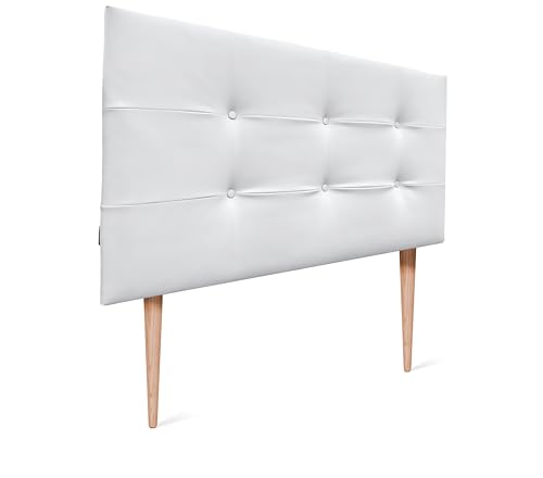 DHOME Kopfteil, gepolstertes Bett Kopfteil 8cm dick. Gepolstertes Kopfteil ACUALINE Stoff und Kunstleder. Bett-Kopfteile (Kuntsleder Weiß, 105x115cm Mit Füßen (Betten 80/90/105)) von DHOME