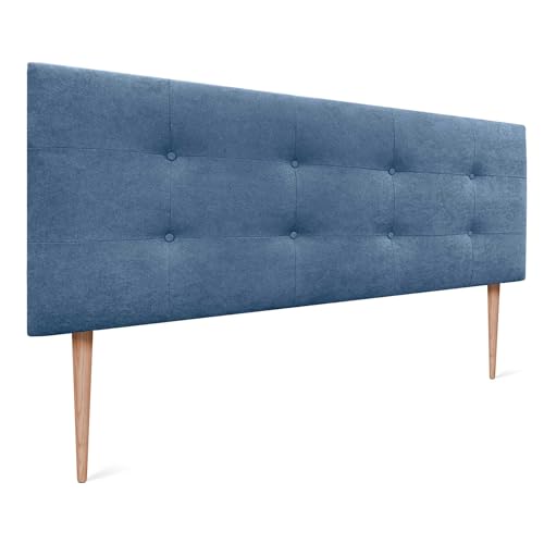 DHOME Kopfteil, gepolstertes Bett Kopfteil 8cm dick. Gepolstertes Kopfteil ACUALINE Stoff und Kunstleder. Bett-Kopfteile (Stoff Blau, 135x115cm Mit Füßen (Betten 120/135/140)) von DHOME