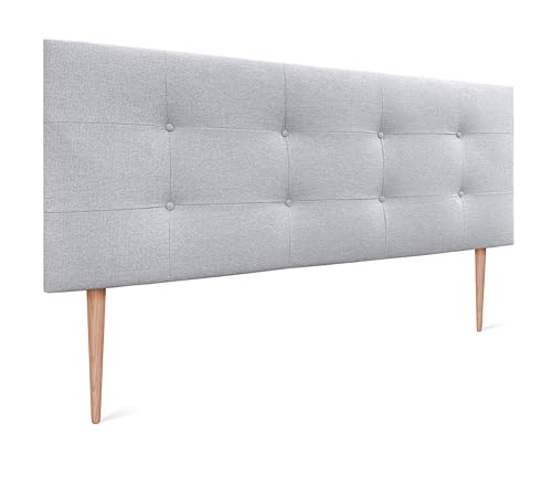 DHOME Kopfteil, gepolstertes Bett Kopfteil 8cm dick. Gepolstertes Kopfteil ACUALINE Stoff und Kunstleder. Bett-Kopfteile (Stoff Perlgrau, 135x115cm Mit Füßen (Betten 120/135/140)) von DHOME