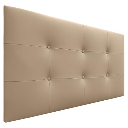 DHOME Kopfteil Capitone gepolstert Kunstleder oder Stoff Acualine 8cm Dicke New Range Farben Bett Kopfteil gepolstert Bettzeug Schlafzimmer (Kunstleder Hellbraun, 110x60cm (105)) von DHOME