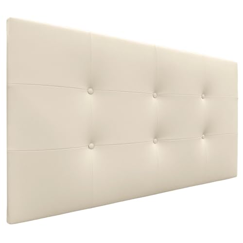 DHOME Kopfteil Capitone gepolstert Kunstleder oder Stoff Acualine 8cm Dicke New Range Farben Bett Kopfteil gepolstert Bettzeug Schlafzimmer (Kunstleder Vanille, 90x60cm (80/90)) von DHOME