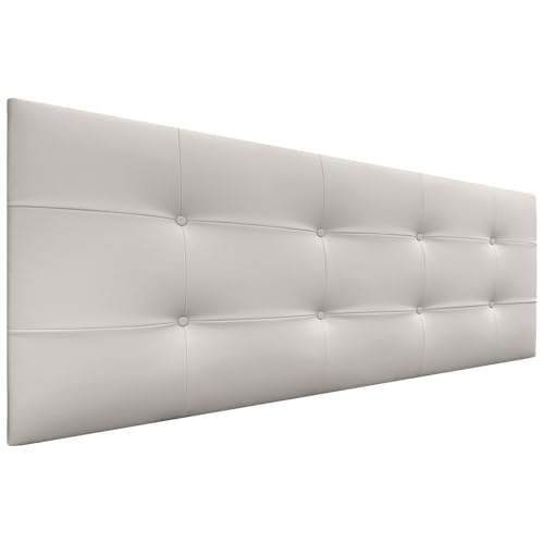 DHOME Kopfteil Capitone gepolstert Kunstleder oder Stoff Acualine 8cm Dicke New Range Farben Bett Kopfteil gepolstert Bettzeug Schlafzimmer (Kunstleder Weiß Knochen, 145x60cm (135/140)) von DHOME