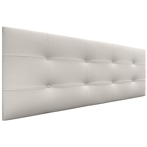 DHOME Kopfteil Capitone gepolstert Kunstleder oder Stoff Acualine 8cm Dicke New Range Farben Bett Kopfteil gepolstert Bettzeug Schlafzimmer (Kunstleder Weiß Knochen, 150x60cm (150)) von DHOME