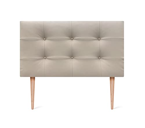 DHOME Kopfteil Capitone gepolstert Kunstleder oder Stoff Acualine mit Kiefer Holzbeine 8cm dick Bett Kopfteile gepolstert gesteppt Capitone Bett Kopfteile (Kunstleder Beige, 105 (105)) von DHOME