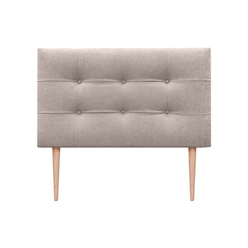 DHOME Kopfteil Capitone gepolstert Kunstleder oder Stoff Acualine mit Kiefer Holzbeine 8cm dick Bett Kopfteile gepolstert gesteppt Capitone Bett Kopfteile (Stoff Beige, 110 (105)) von DHOME