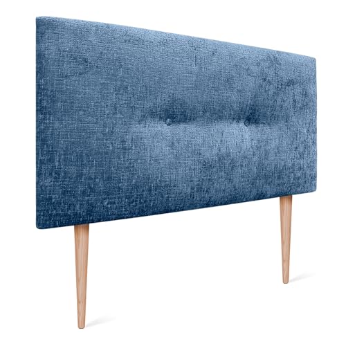 DHOME Kopfteil Natürliche Wolle Finish mit Knöpfen gepolstert Kopfteil Bett Schlafzimmer gepolstert Bettwäsche Winter Luxury (Blaue Wolle, 95x105cm (90)) von DHOME