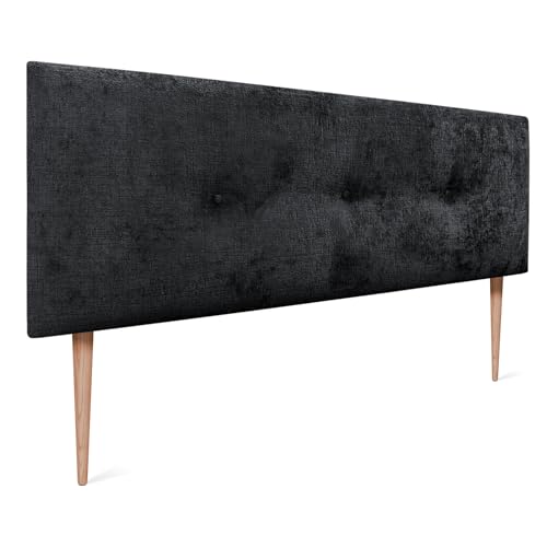 DHOME Kopfteil Natürliche Wolle Finish mit Knöpfen gepolstert Kopfteil Bett Schlafzimmer gepolstert Bettwäsche Winter Luxury (Schwarze Wolle, 145x105cm (140/135)) von DHOME