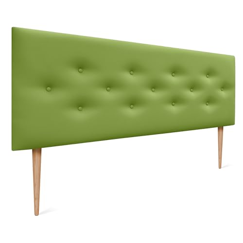 DHOME Kopfteil aus Kunstleder Oder ACUALINE Stoff mit 3 Versetzt Angeordneten Knopfreihen und Holzfüßen Gepolstertes Luxus Kopfteil für Betten (Kunstleder Grün, 135cm) von DHOME