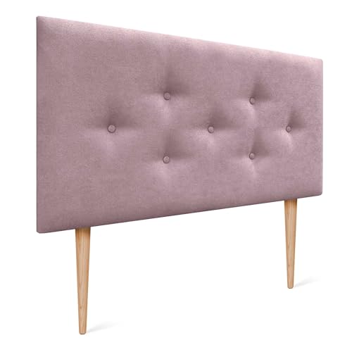 DHOME Kopfteil aus Kunstleder Oder ACUALINE Stoff mit 3 Versetzt Angeordneten Knopfreihen und Holzfüßen Gepolstertes Luxus Kopfteil für Betten (Rosa Stoff, 90cm) von DHOME
