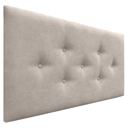 DHOME Kopfteil aus Kunstleder oder ACUALINE Stoff mit 3 versetzt angeordneten Knopfreihen Gepolstertes Luxus Kopfteil für Betten (Beiger Stoff, 105cm) von DHOME