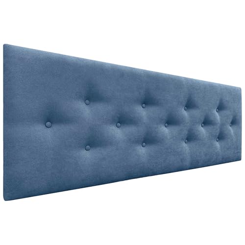 DHOME Kopfteil aus Kunstleder oder ACUALINE Stoff mit 3 versetzt angeordneten Knopfreihen Gepolstertes Luxus Kopfteil für Betten (Blauer Stoff, 160cm) von DHOME