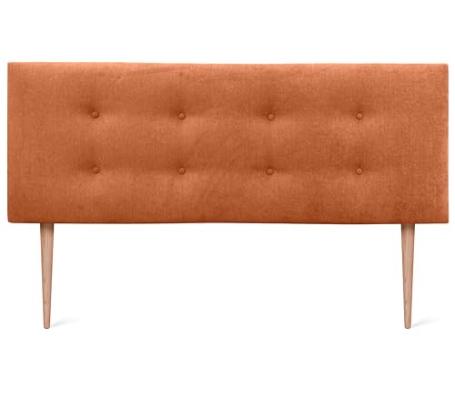 DHOME Kopfteil aus Kunstleder oder Acualinstoff mit 2 Knopfreihen Range Kopfteil für gepolstertes Luxusbett (Stoff Orange, 145x105cm (Betten 120/135/140)) von DHOME