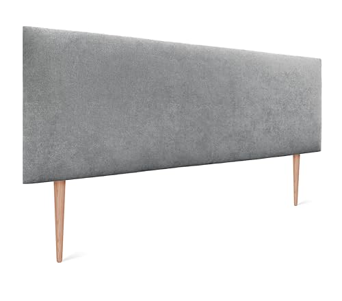 DHOME Kopfteil aus Kunstleder oder Stoff AQUALINE Glattes gepolstertes Kopfteil Luxusbett Kopfteil (Stoff Grau, 160cm Mit Füßen (Betten 150/160)) von DHOME