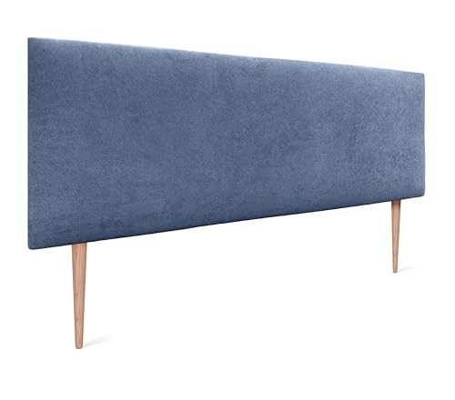 DHOME Kopfteil aus Kunstleder oder Stoff AQUALINE Glatt mit Beinen Kopfteil gepolstert Luxusbett Kopfteil (135x105cm Mit Füßen (Betten 120/135/140), Stoff Blau) von DHOME