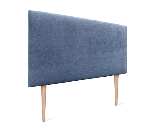 DHOME Kopfteil aus Kunstleder oder Stoff AQUALINE Glatt mit Beinen Kopfteil gepolstert Luxusbett Kopfteil (90x105cm Mit Füßen (Betten 70/80/90), Stoff Blau) von DHOME