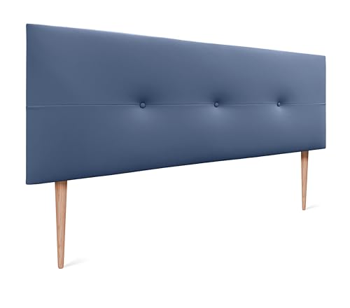 DHOME Kopfteil aus Kunstleder oder Stoff AQUALINE Pro Kopfteil Polsterkopfteil Luxusbett (Kuntsleder Blau, 135x105cm Mit Füßen (Betten 120/135/140)) von DHOME