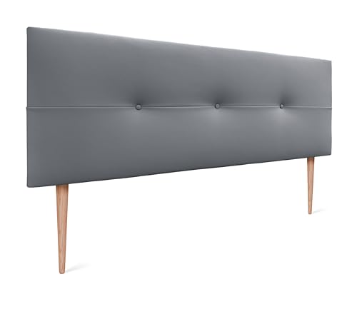 DHOME Kopfteil aus Kunstleder oder Stoff AQUALINE Pro Kopfteil Polsterkopfteil Luxusbett (Kuntsleder Grau, 150x105cm Mit Füßen (Betten 150/160)) von DHOME