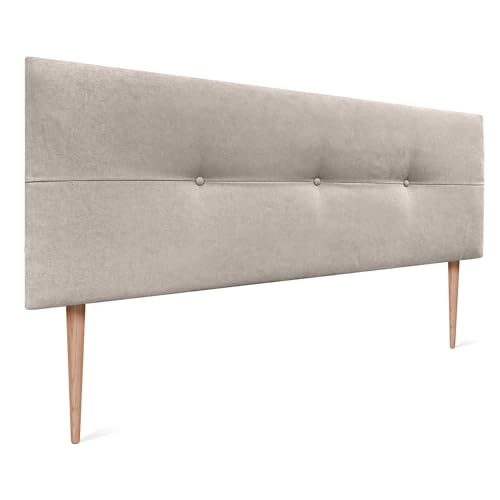 DHOME Kopfteil aus Kunstleder oder Stoff AQUALINE Pro Kopfteil Polsterkopfteil Luxusbett (Stoff Beige, 135x105cm Mit Füßen (Betten 120/135/140)) von DHOME