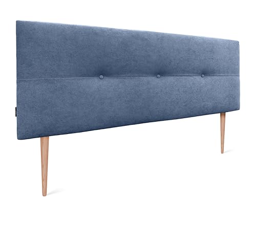 DHOME Kopfteil aus Kunstleder oder Stoff AQUALINE Pro Kopfteil Polsterkopfteil Luxusbett (Stoff Blau, 145x105cm Mit Füßen (Betten 120/135/140)) von DHOME