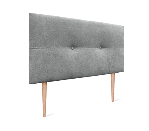 DHOME Kopfteil aus Kunstleder oder Stoff AQUALINE Pro Kopfteil Polsterkopfteil Luxusbett (Stoff Grau, 105x105cm Mit Füßen (Betten 80/90/105)) von DHOME