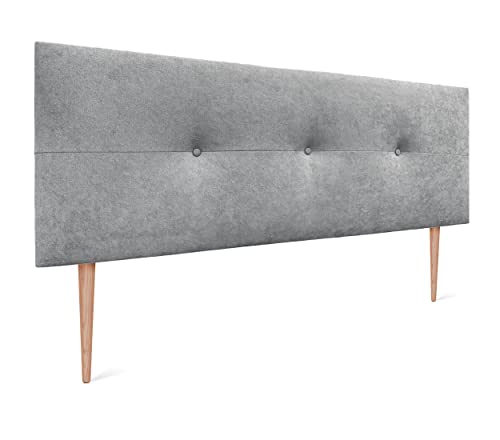 DHOME Kopfteil aus Kunstleder oder Stoff AQUALINE Pro Kopfteil Polsterkopfteil Luxusbett (Stoff Grau, 145x105cm Mit Füßen (Betten 120/135/140)) von DHOME