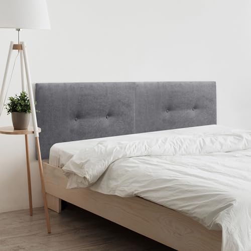 DHOME Kopfteil aus Kunstleder oder Stoff Acualine, glatt, mit Doppelknöpfen in 2 Teilen, gepolstert, hochwertiges Kopfteil für Schlafzimmer, aschgrauer Stoff, 160 cm, Dual (Betten 150/160) von DHOME