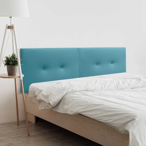 DHOME Kopfteil aus Kunstleder oder Stoff Acualine, glatt, mit Zwei Knöpfen, 2-teilig, gepolstert, hochwertiges Kopfteil für Schlafzimmer (türkises Kunstleder, 210 cm, Dual (200 Betten) von DHOME