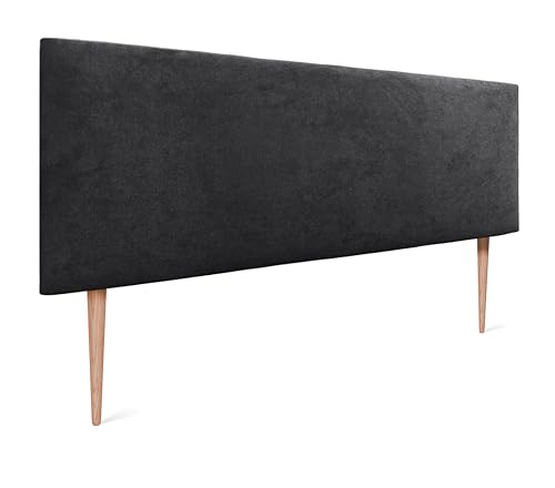 DHOME Kopfteil aus Kunstleder oder Stoff AQUALINE Glattes gepolstertes Kopfteil Luxusbett Kopfteil (Stoff Schwarz, 160cm Mit Füßen (Betten 150/160)) von DHOME