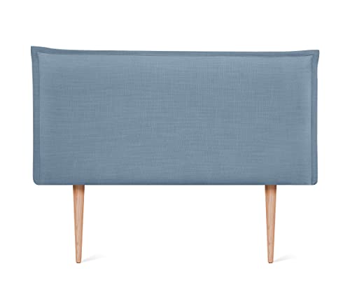 DHOME Kopfteil aus natürlichem Leinen einfarbig mit Paspelierung für Bett Schlafzimmer modernes Top Trend (Blau, 95x105cm Mit Füßen (Betten 80/90)) von DHOME