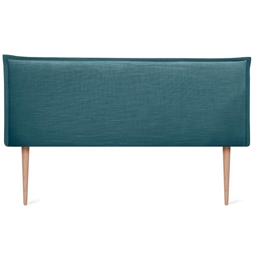 DHOME Kopfteil aus natürlichem Leinen einfarbig mit Paspelierung für Bett Schlafzimmer modernes Top Trend (Aquamarin, 150x105cm Mit Füßen (Betten 150/160)) von DHOME