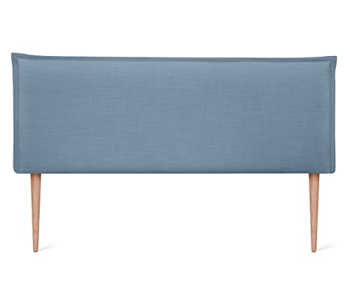 DHOME Kopfteil aus natürlichem Leinen einfarbig mit Paspelierung für Bett Schlafzimmer modernes Top Trend (Blau, 135x105cm Mit Füßen (Betten 120/135/140)) von DHOME