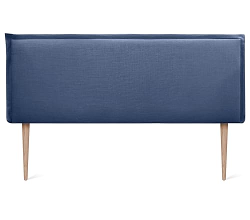 DHOME Kopfteil aus natürlichem Leinen einfarbig mit Paspelierung für Bett Schlafzimmer modernes Top Trend (Marineblau, 135x105cm Mit Füßen (Betten 120/135/140)) von DHOME