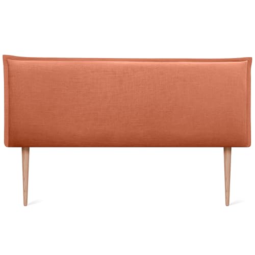 DHOME Kopfteil aus natürlichem Leinen einfarbig mit Paspelierung für Bett Schlafzimmer modernes Top Trend (Orange, 135x105cm Mit Füßen (Betten 120/135/140)) von DHOME