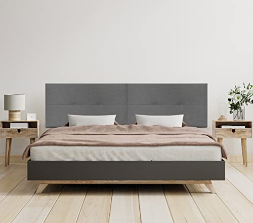 DHOME Kopfteil aus natürlichem Leinen mit Knöpfen Kopfteil aus gepolstertem Bett Modernes Schlafzimmer TOP Trending (Dunkelgraues Leinen, 180cm Doppelt (180/190)) von DHOME