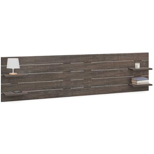 DHOME Kopfteil aus recyceltem MDF Holz mit Regalböden im Palettenstil Nachttischbretter Nordisch Design Inklusive Wandbefestigungen (Horizontalee Palette, Eiche Amazonas, 220cm) von DHOME