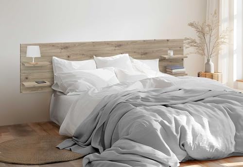 DHOME Recyceltes MDF Kopfteil aus Holz mit Regalen im Palettenstil Nachttisch Horizontale Regale Nordische Bettbeschläge inklusive (Eiche, Bett 145cm) von DHOME