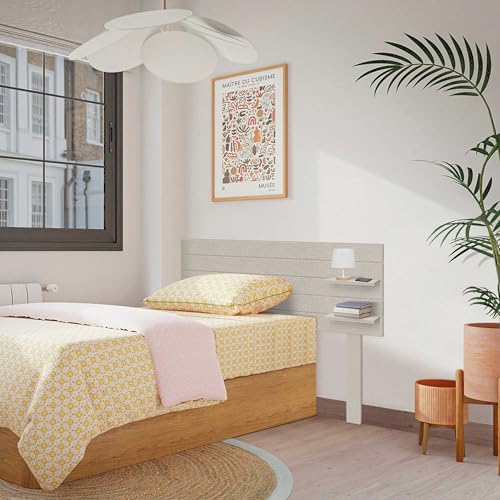 DHOME Recyceltes MDF-Kopfteil aus Holz mit Regalen und Beinen im Palettenstil Nachttisch Horizontale Regale Nordische Bettbeschläge inklusive (Beige Fischgrät, Bett 120cm) von DHOME