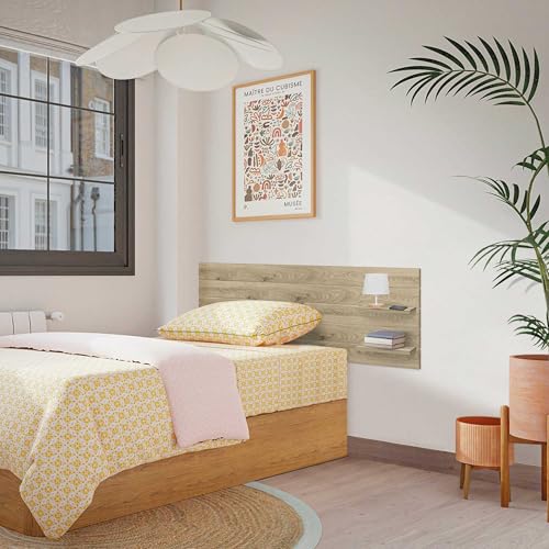 DHOME Recyceltes MDF Kopfteil aus Holz mit Regalen im Palettenstil Nachttisch Horizontale Regale Nordische Bettbeschläge inklusive (Kambrisches Holz, Bett 110cm) von DHOME