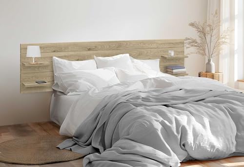 DHOME Recyceltes MDF Kopfteil aus Holz mit Regalen im Palettenstil Nachttisch Horizontale Regale Nordische Bettbeschläge inklusive (Kambrisches Holz, Bett 150cm) von DHOME