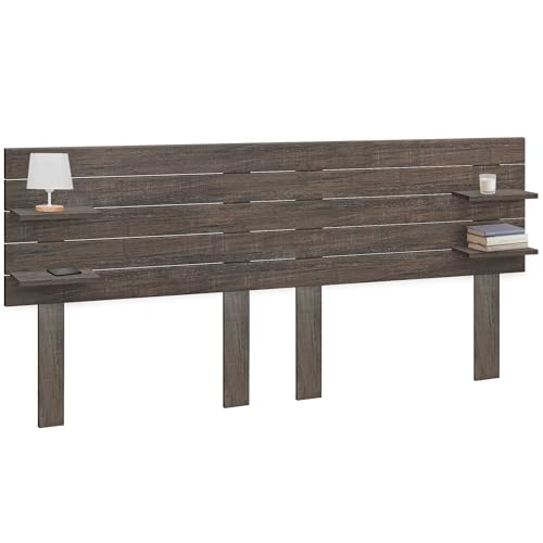 DHOME Recyceltes MDF Kopfteil aus Holz mit Regalen und Beinen im Palettenstil Nachttischregale Nordisches Bett mit Beschlägen inklusive (Horizontal, Eiche Amazonas, 270cm) von DHOME