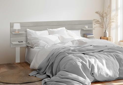 DHOME Recyceltes MDF-Kopfteil aus Holz mit Regalen und Beinen im Palettenstil Nachttisch Horizontale Regale Nordische Bettbeschläge inklusive (Tribalgrau, Bett 160cm) von DHOME