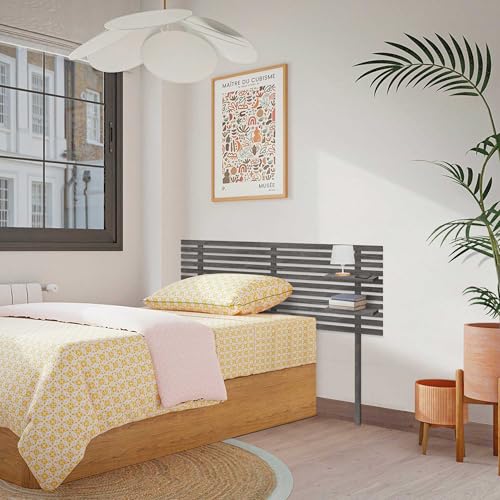 DHOME Recyceltes MDF-Kopfteil aus Holz mit Regalen und Beinen im Paletten-Stil Nachttisch-Regale im japanischen Stil Bett im nordischen Stil mit inkludierter Hardware (Holz Esche, Bett 110cm) von DHOME