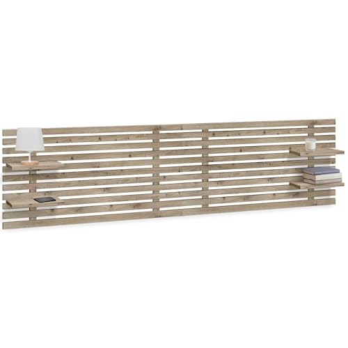 DHOME Kopfteil aus recyceltem MDF Holz mit Regalböden im Palettenstil Nachttischbretter Nordisch Design Inklusive Wandbefestigungen (Japanischer, Eiche, 220cm) von DHOME