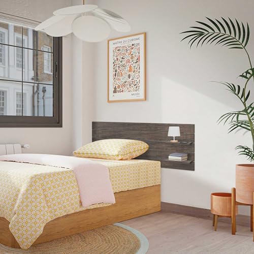 DHOME Recyceltes MDF Kopfteil aus Holz mit Regalen im Palettenstil Nachttisch Horizontale Regale Nordische Bettbeschläge inklusive (Eiche Amazonas, Bett 105cm) von DHOME