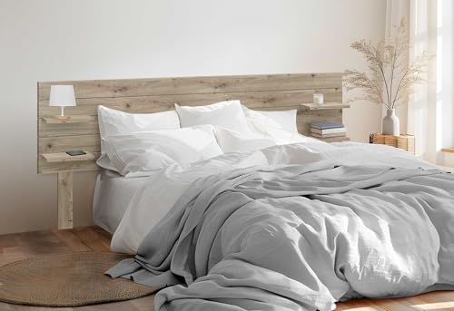 DHOME Recyceltes MDF-Kopfteil aus Holz mit Regalen und Beinen im Palettenstil Nachttisch Horizontale Regale Nordische Bettbeschläge inklusive (Eiche, Bett 135cm) von DHOME