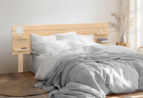 DHOME Recyceltes MDF-Kopfteil aus Holz mit Regalen und Beinen im Palettenstil Nachttisch Horizontale Regale Nordische Bettbeschläge inklusive (Naturholz, Bett 200cm) von DHOME