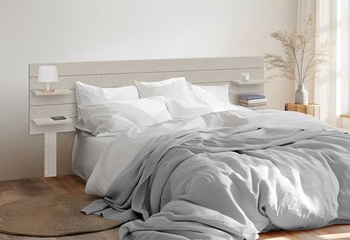 DHOME Recyceltes MDF-Kopfteil aus Holz mit Regalen und Beinen im Palettenstil Nachttisch Horizontale Regale Nordische Bettbeschläge inklusive (Beige Fischgrät, Bett 180cm) von DHOME